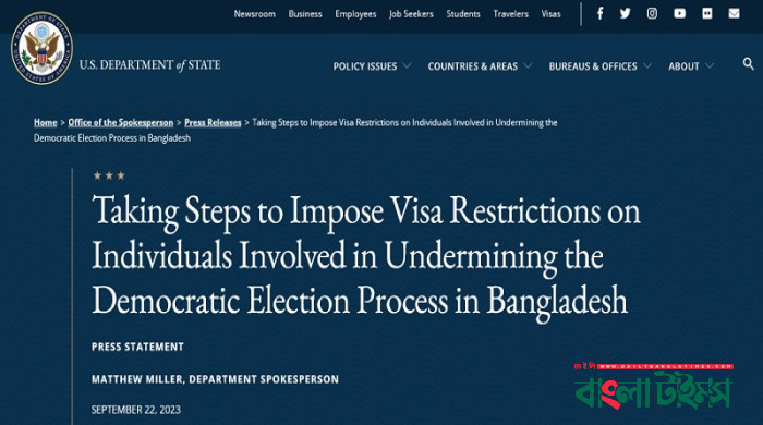 US starts imposing visa restrictions on Bangladeshis undermining election